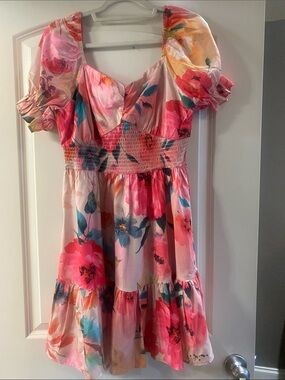 Floral Pink Puff-Sleeve Dress